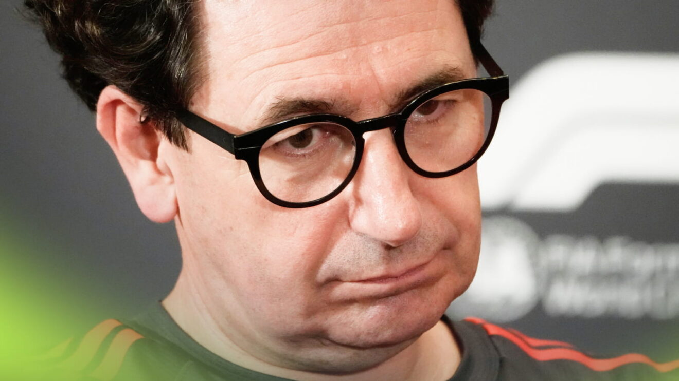 A close-up shot of Mattia Binotto in a press conference
