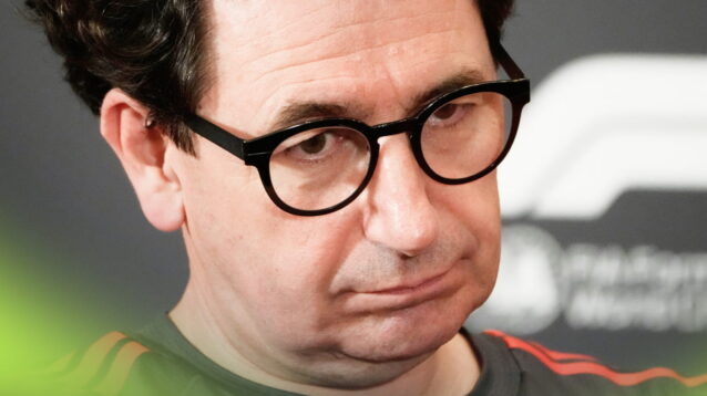 A close-up shot of Mattia Binotto in a press conference