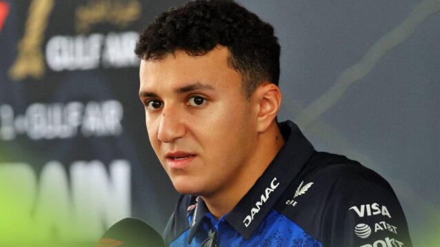 Isack Hadjar speaks to the media in Malaysia.