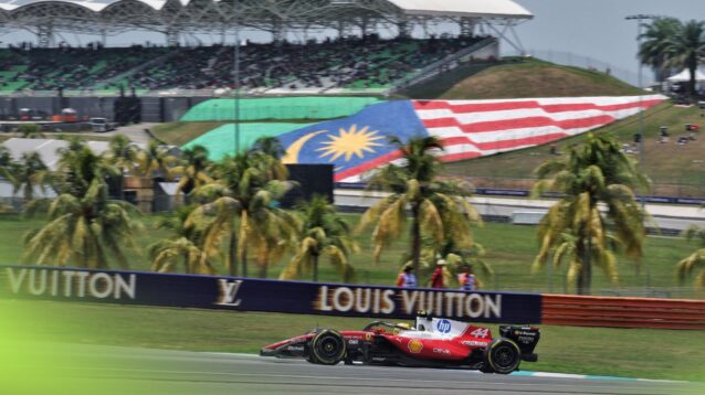 Lewis Hamilton on track during opening practice for the Bahrain Grand Prix in Malaysia at Sepang.