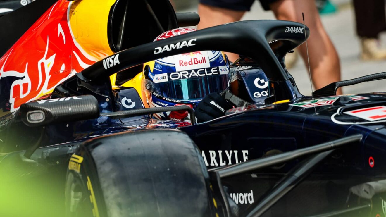Max Verstappen at the wheel of his Red Bull RB22 in the pit lane in Sepang