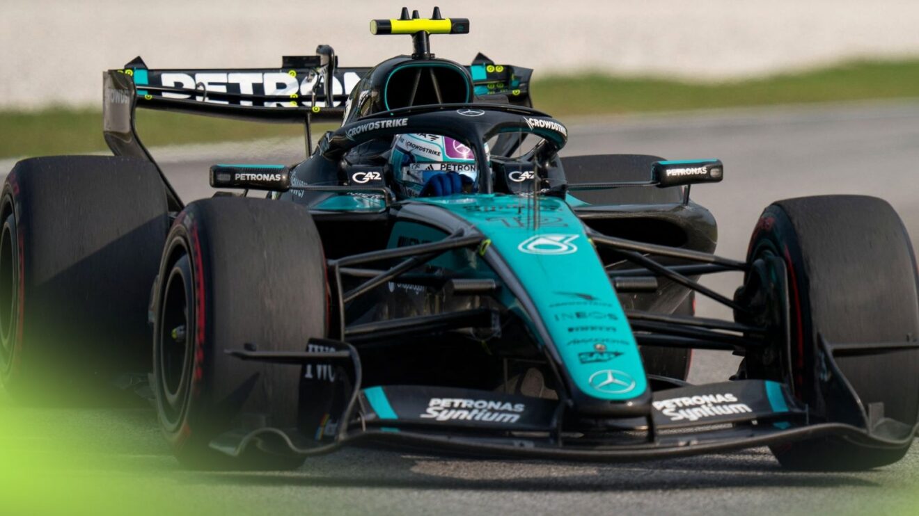 Mercedes driver Kimi Antonelli in action at the 2026 Bahrain Grand Prix