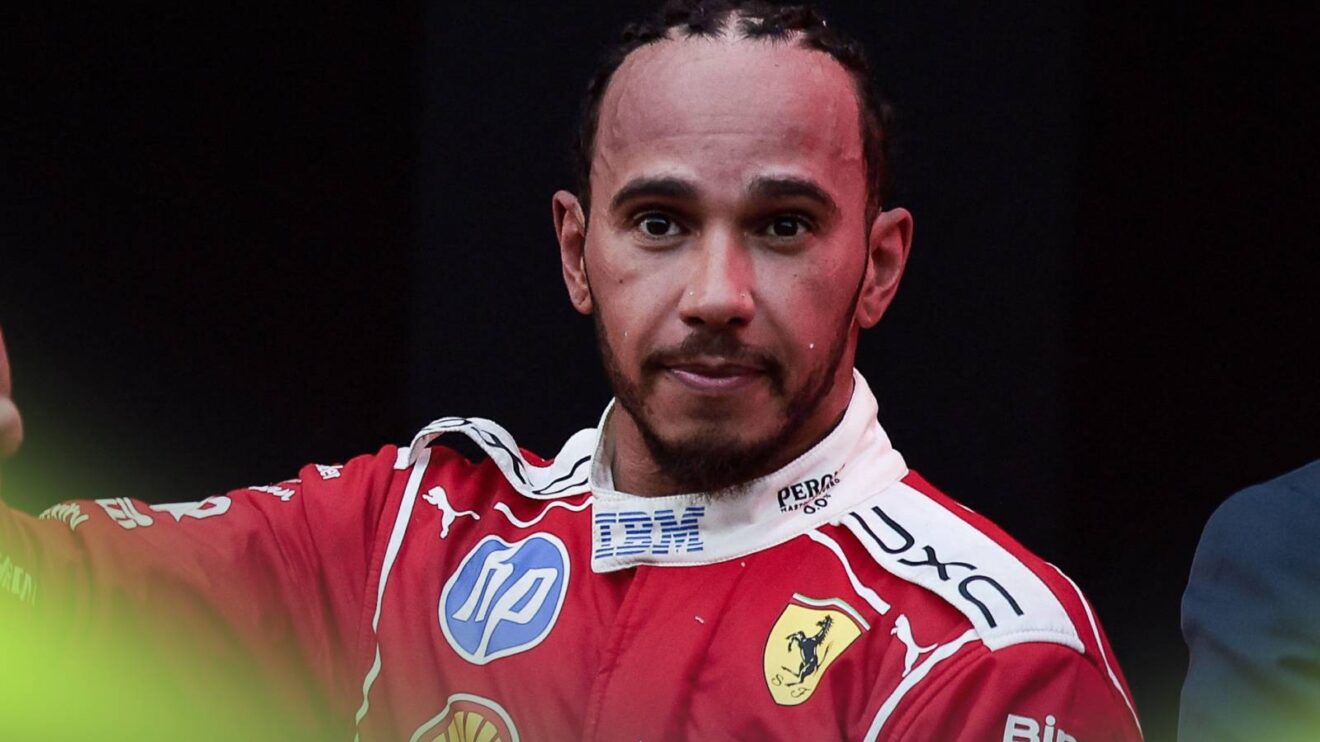 Lewis Hamilton stands after the race.