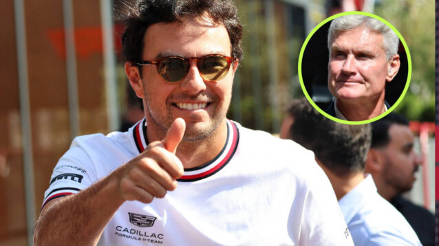 Sergio Perez with his thumb up, David Coulthard in the circle