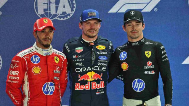 Lewis Hamilton, Max Verstappen and Charles Leclerc after Singapore GP qualifying.