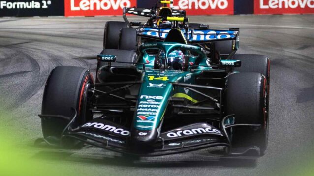 Aston Martin driver Fernando Alonso during the 2026 Singapore GP.
