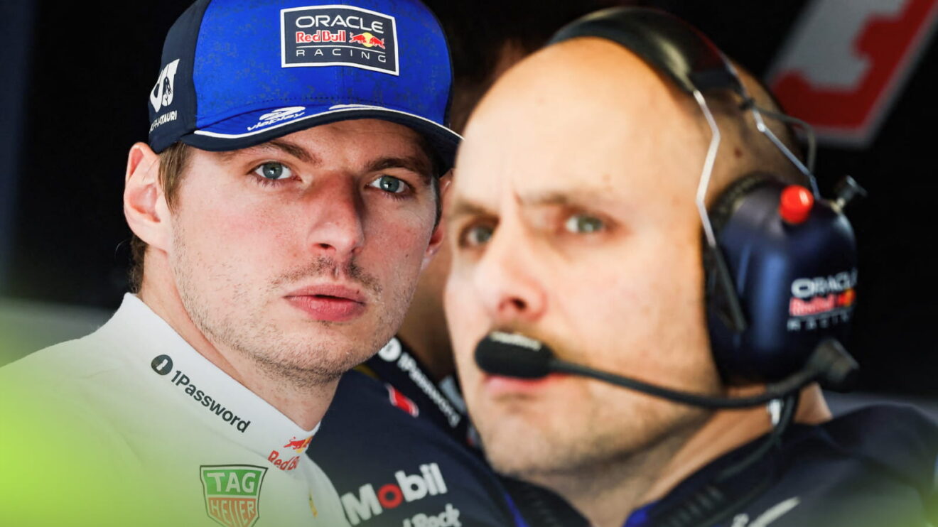 Max Verstappen looks on with GianPiero Lambiase in the foreground