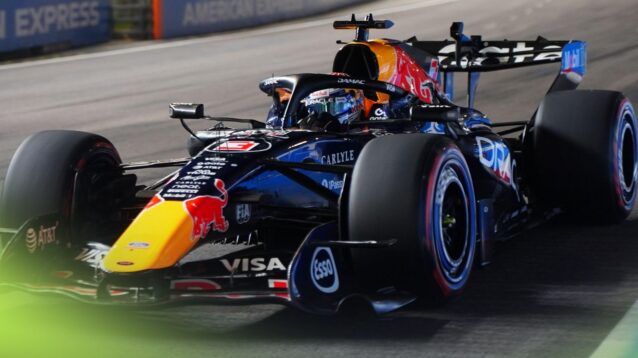 Max Verstappen at the wheel of the Red Bull RB22 at the 2026 Singapore Grand Prix