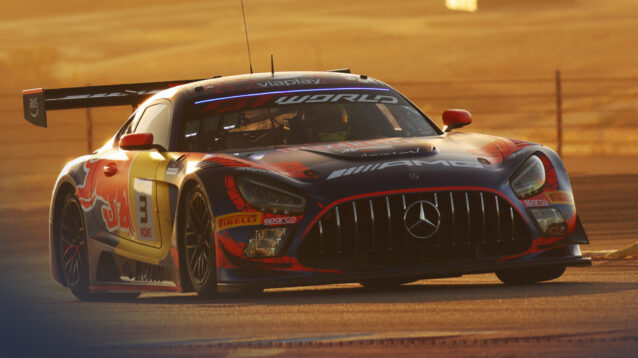 Max Verstappen on track in a Mercedes-AMG GT3 at Portimao.