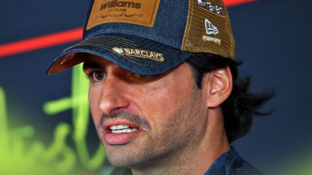 Williams driver Carlos Sainz speaks to media at the 2026 United States Grand Prix