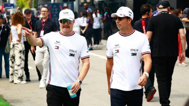Cadillac's Valtteri Bottas and Sergio Perez at the 2026 Singapore Grand Prix.