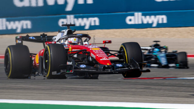Charles Leclerc on track ahead of George Russell