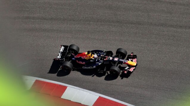 The Red Bull of Max Verstappen, seen from above, at the 2026 United States Grand Prix
