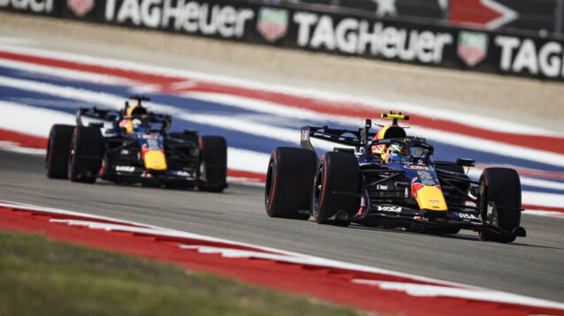 Isack Hadjar ahead of Max Verstappen at COTA