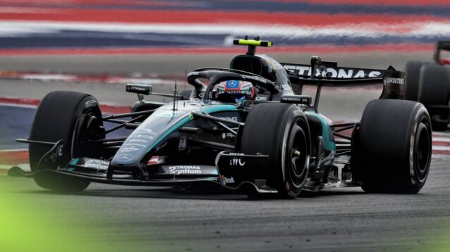 Mercedes' Kimi Antonelli on track at the 2026 United States Grand Prix.