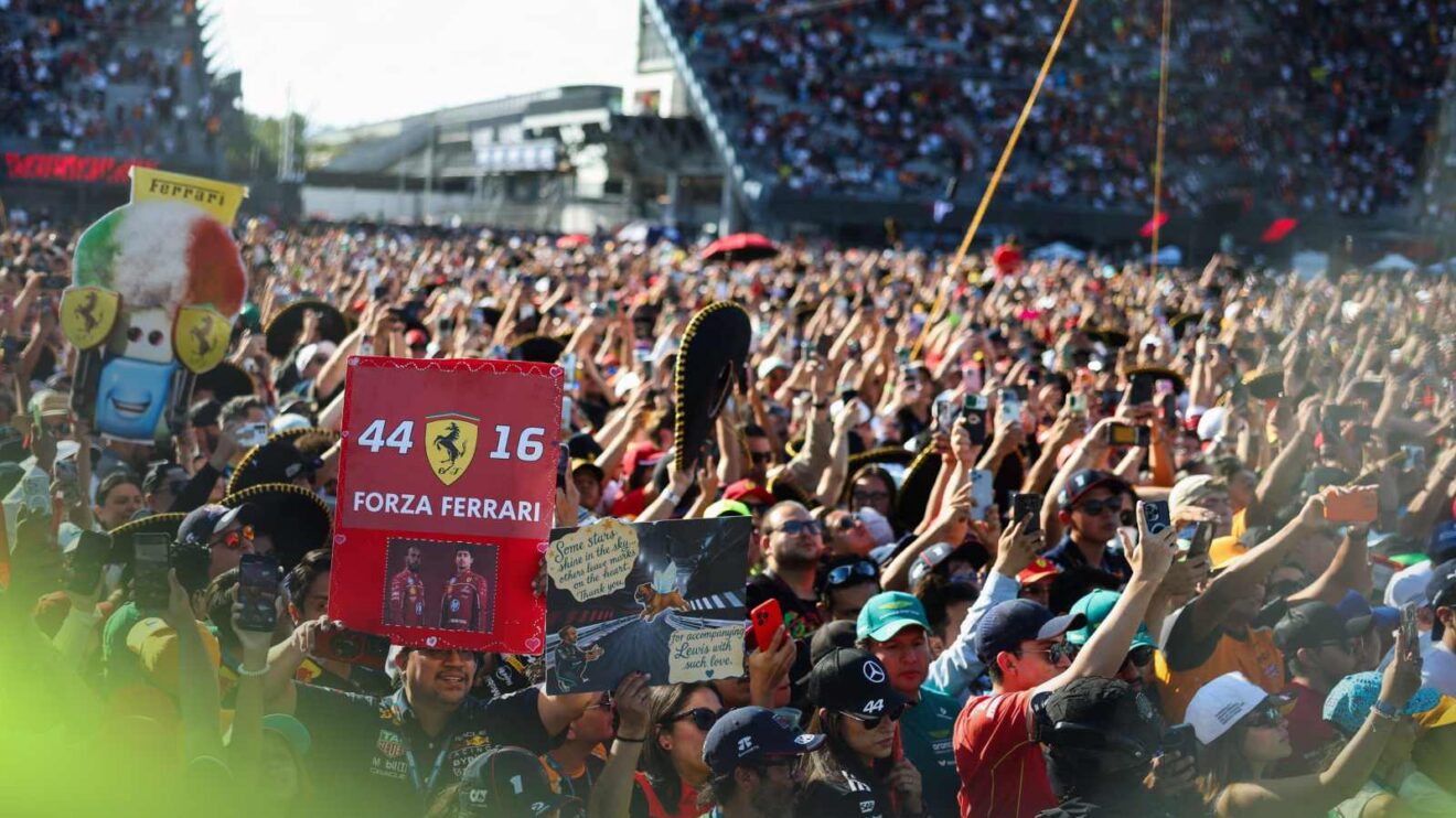 F1 fans flood the track after the Mexico City Grand Prix.