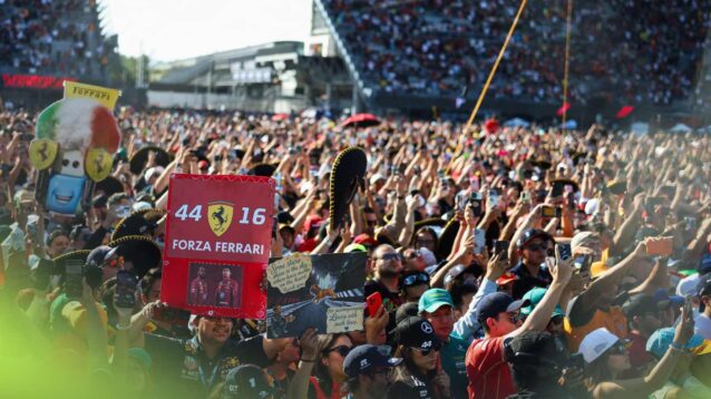F1 fans flood the track after the Mexico City Grand Prix.