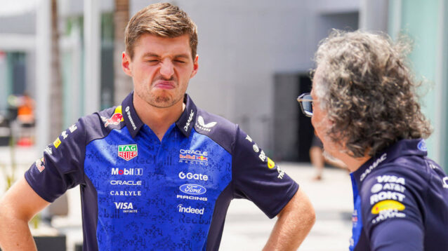 Max Verstappen hands on hips and pulling a face