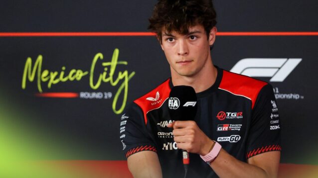 Oliver Bearman during an FIA press conference.