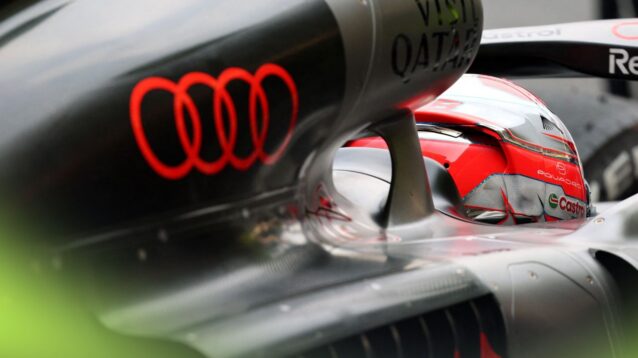 Freddie Slater sat in the Audi R26 cockpit at the 2026 Mexican Grand Prix